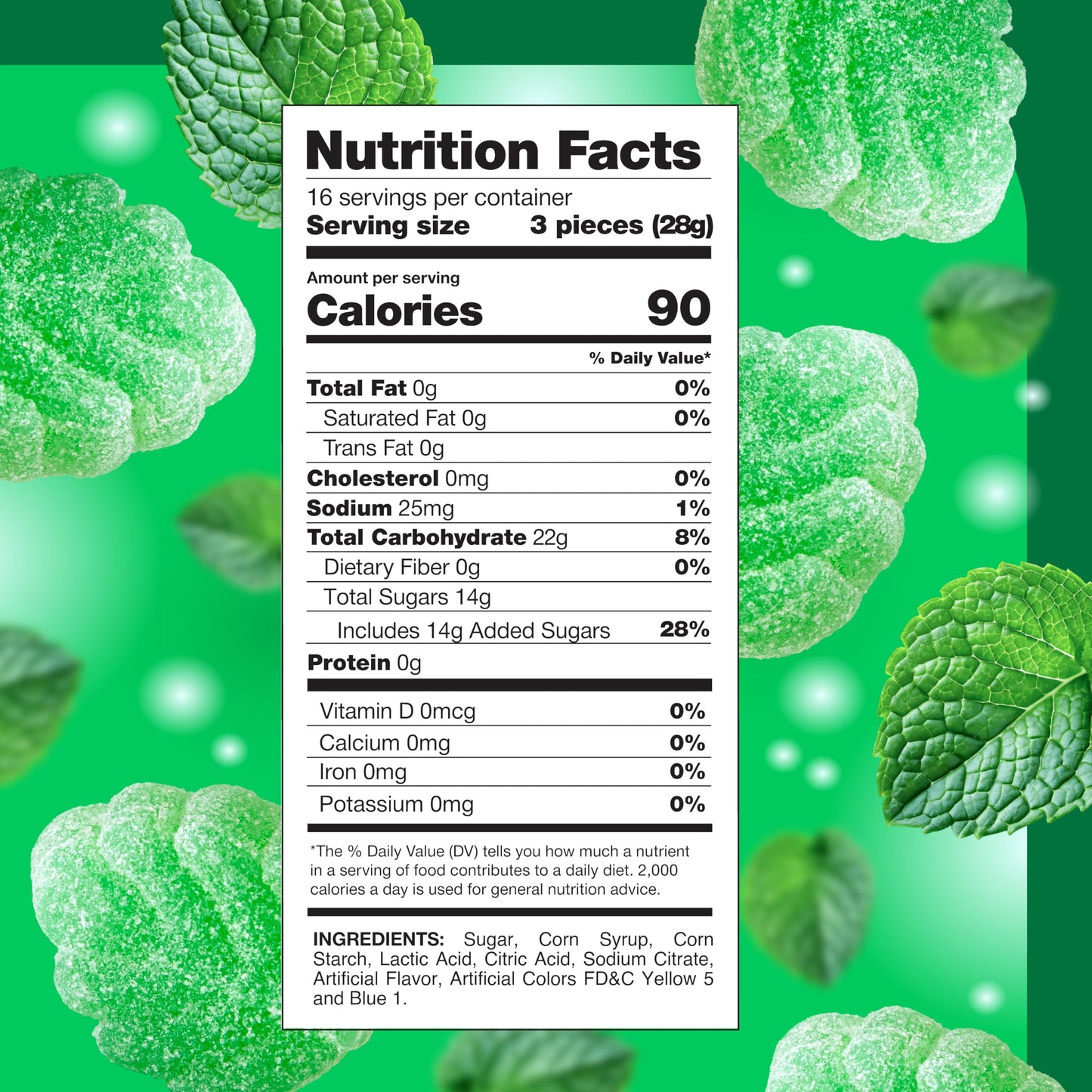 Spearmint Leaves Candy - 1 Pound Pack - Spearmint Green Candy with Soft Chewy Texture - Leaf Shaped Mint Jelly Candies for Parties, Snacking