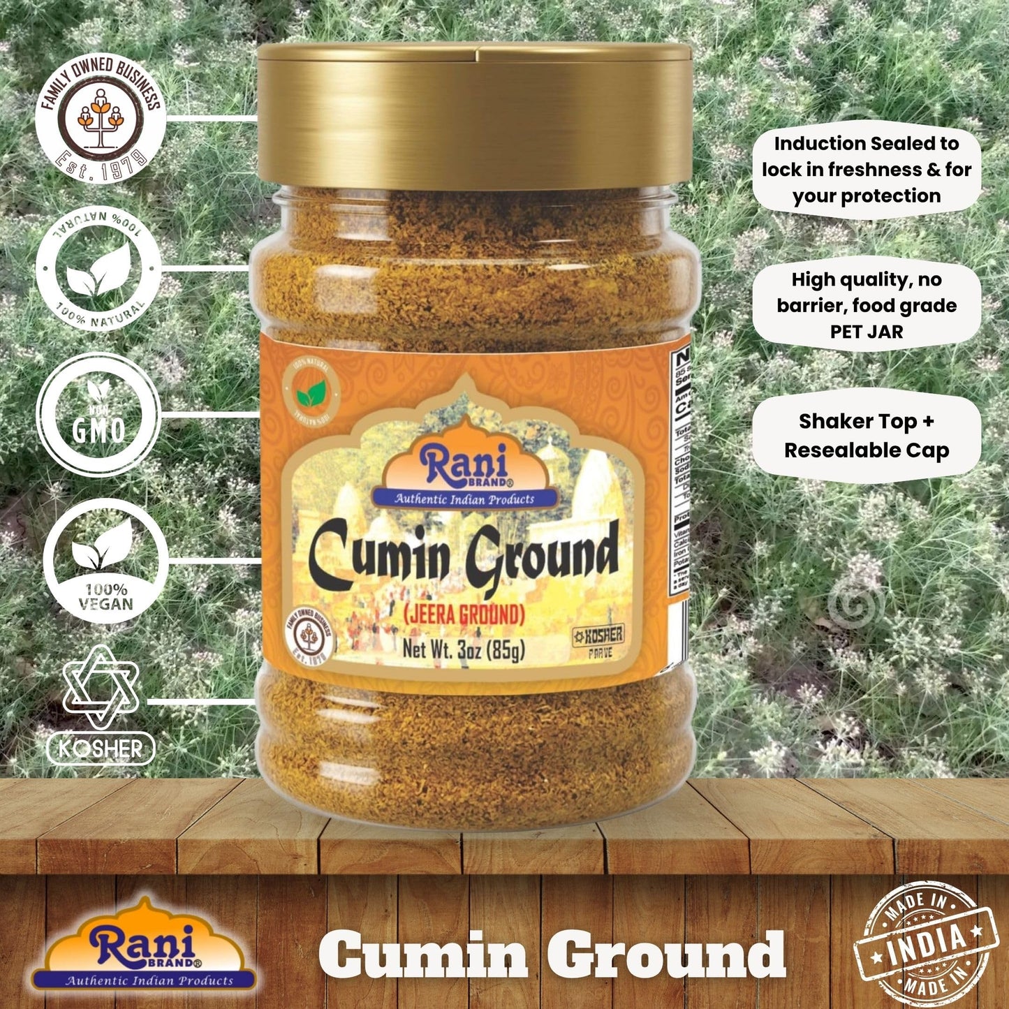 Rani Cumin (Jeera) Powder Spice 3oz (85g) PET Jar ~ All Natural | Vegan | Gluten Friendly | NON-GMO | Kosher | Indian Origin