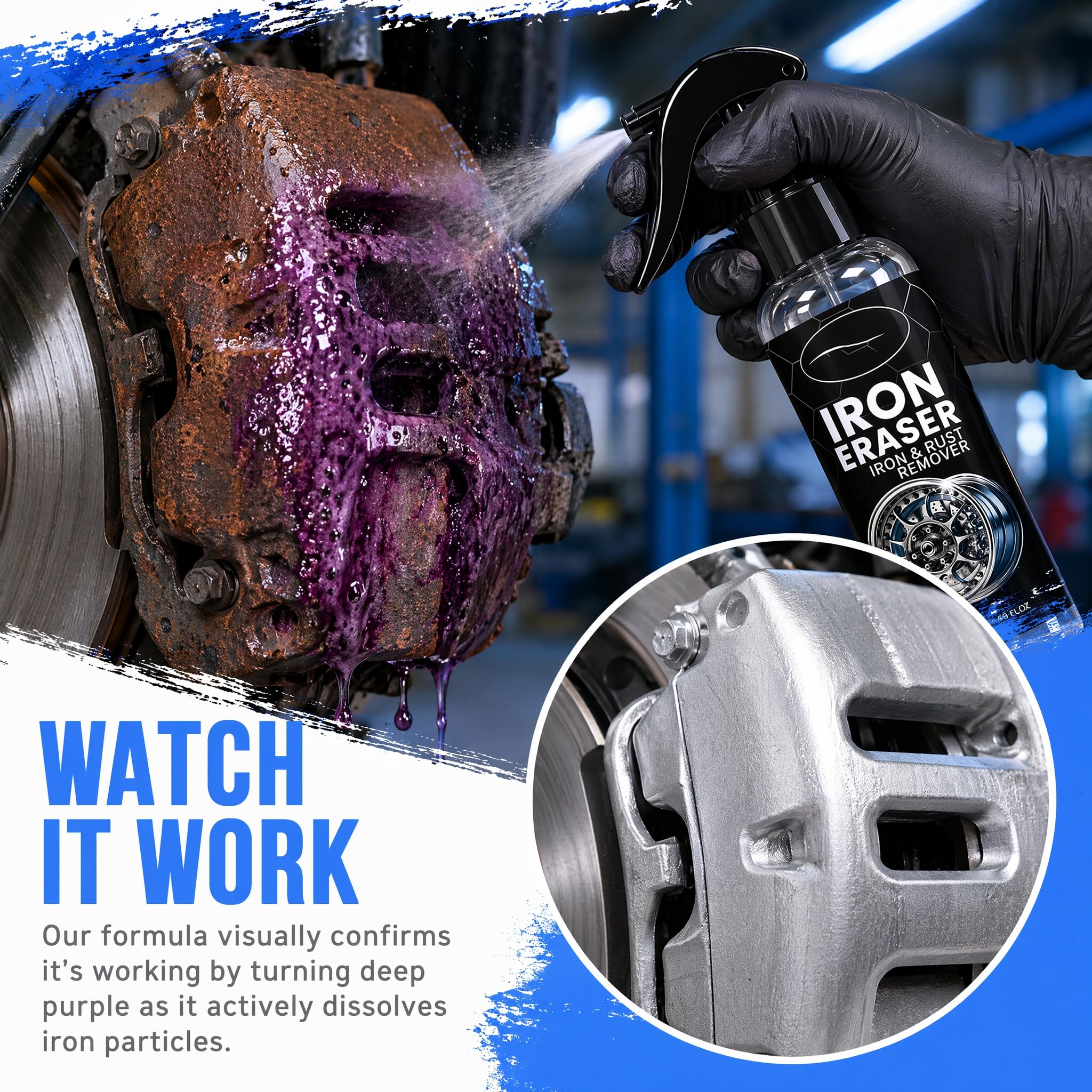 increnobl Iron Eraser Rust Remover Spray, Iron Powder Remover for Car Wheels & Paint, Fast Acting Iron Remover and Brake Dust Cleaner, Professional