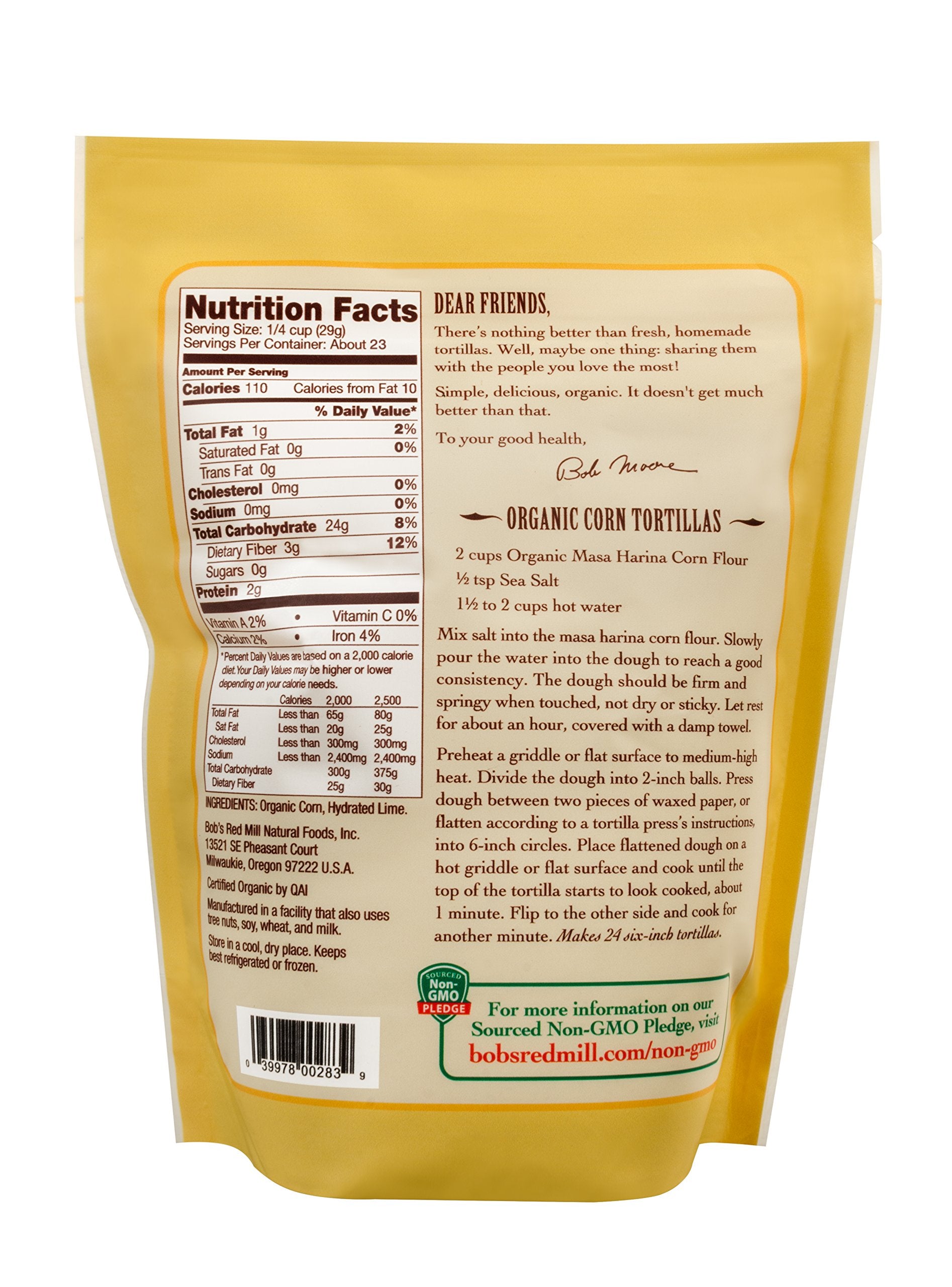 Bob's Red Mill Organic Masa Harina Flour, 24oz (Pack of 1) - Non GMO, Vegan, Kosher