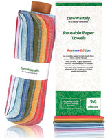 Reusable Paper Towels - Value Pack of 24 Paperless Paper Towels! - 100% Cotton, Super Soft, Absorbent, Washable and Made To Last