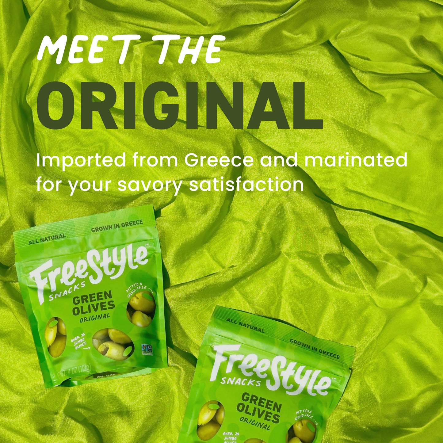 Freestyle Snacks Olive Snack Packs - As Seen on Shark Tank - Fresh Pitted Green Olives, Jumbo-Sized, Grown in Greece, All Natural, Non-GMO