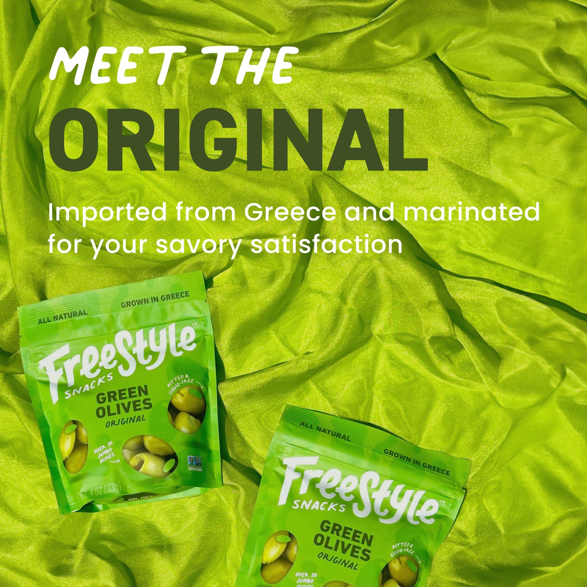Freestyle Snacks Olive Snack Packs - As Seen on Shark Tank - Fresh Pitted Green Olives, Jumbo-Sized, Grown in Greece, All Natural, Non-GMO