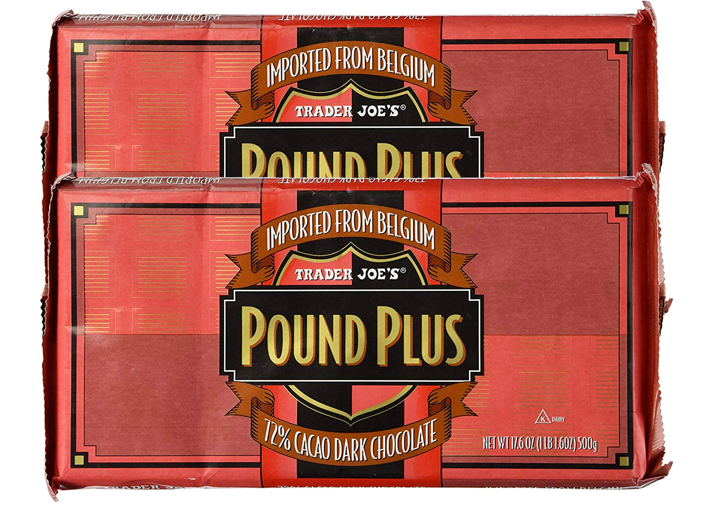 Trader Joe's Pound Plus GIANT Belgian 72% Dark Chocolate Bar: 2 Count (2 lbs 3.2 oz.)