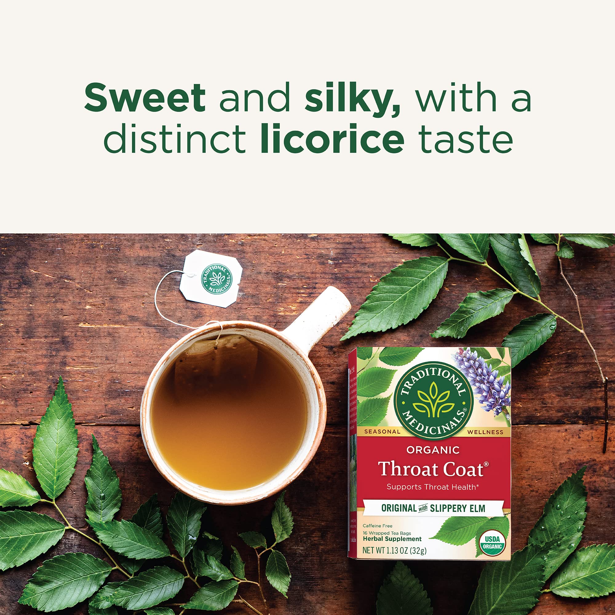 Traditional Medicinals Tea, Organic Throat Coat, Supports Throat Health, 16 Tea Bags