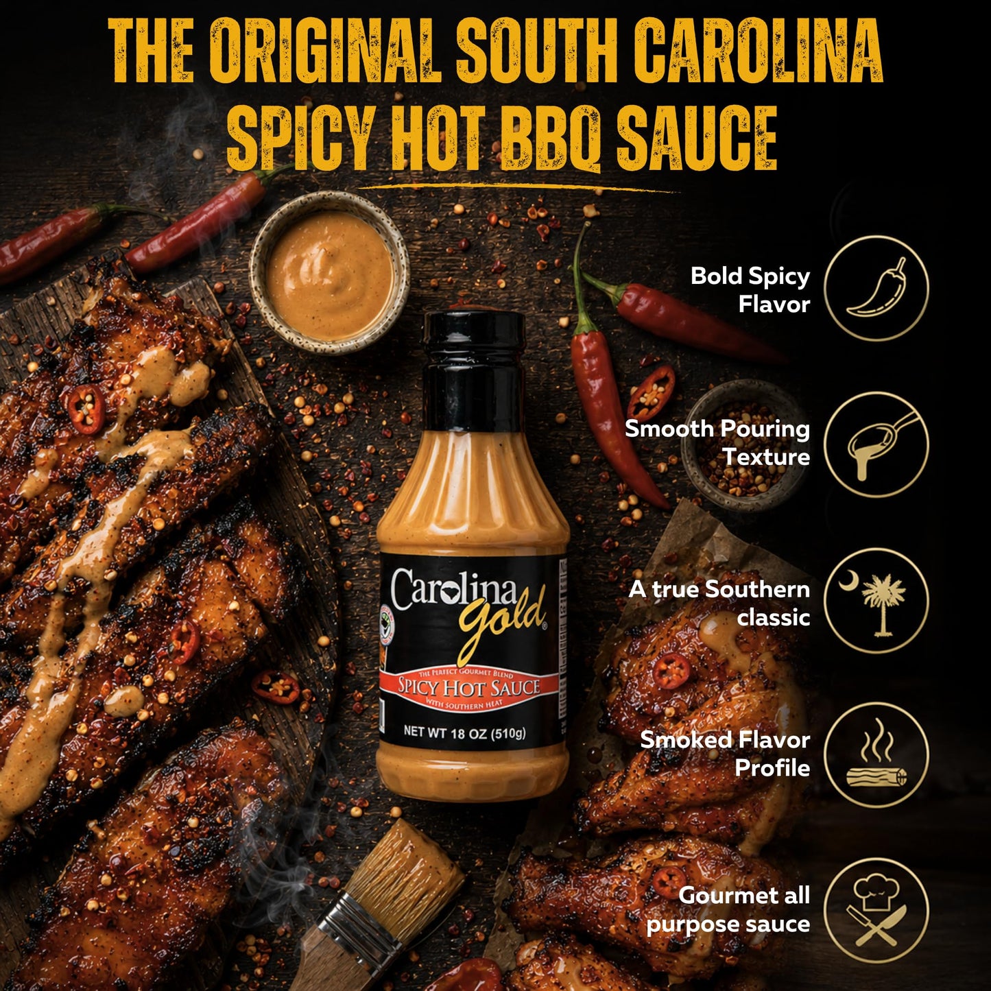 HOUSE Carolina Gold Spicy Hot Sauce, 18 OZ