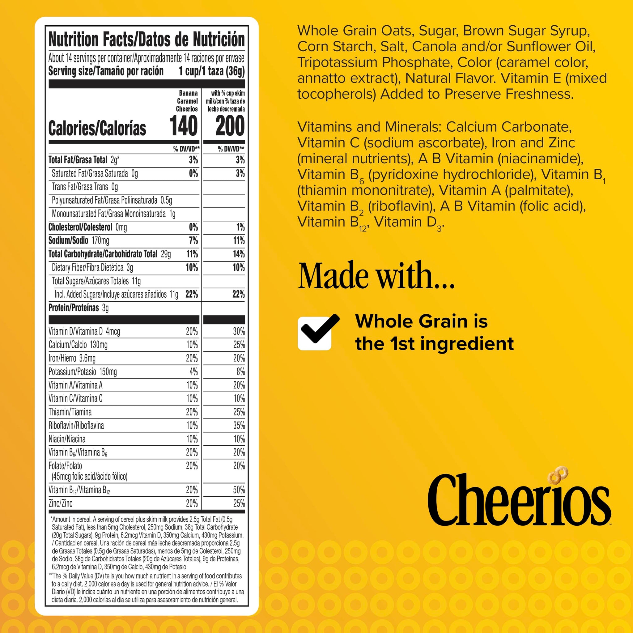 Banana Caramel Cheerios Gluten Free, Made with Whole Grain Oats, Limited Edition, Family Size, 18.5 oz