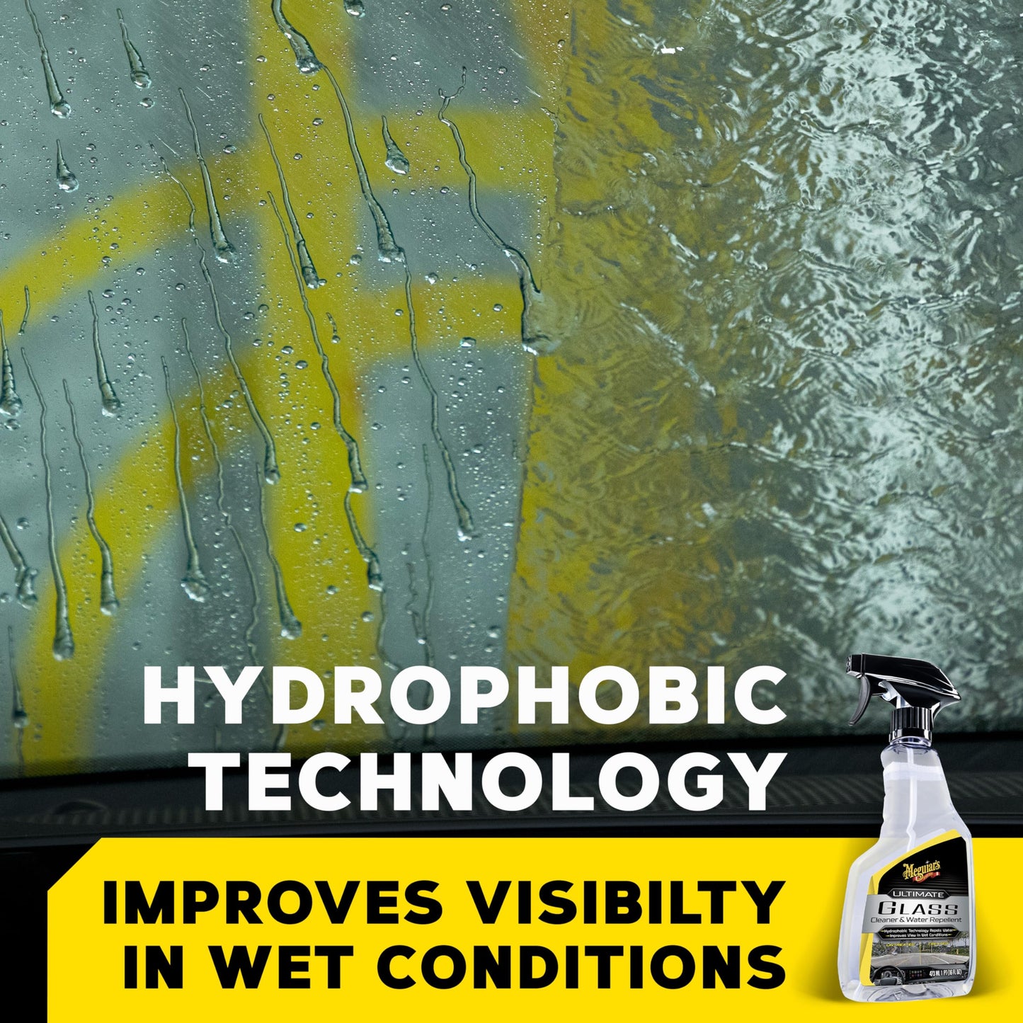 Meguiar's Ultimate Glass Cleaner & Water Repellent - Premium Glass and Window Cleaner for Quick Cleaning with Hydrophobic Technology that Acts as a