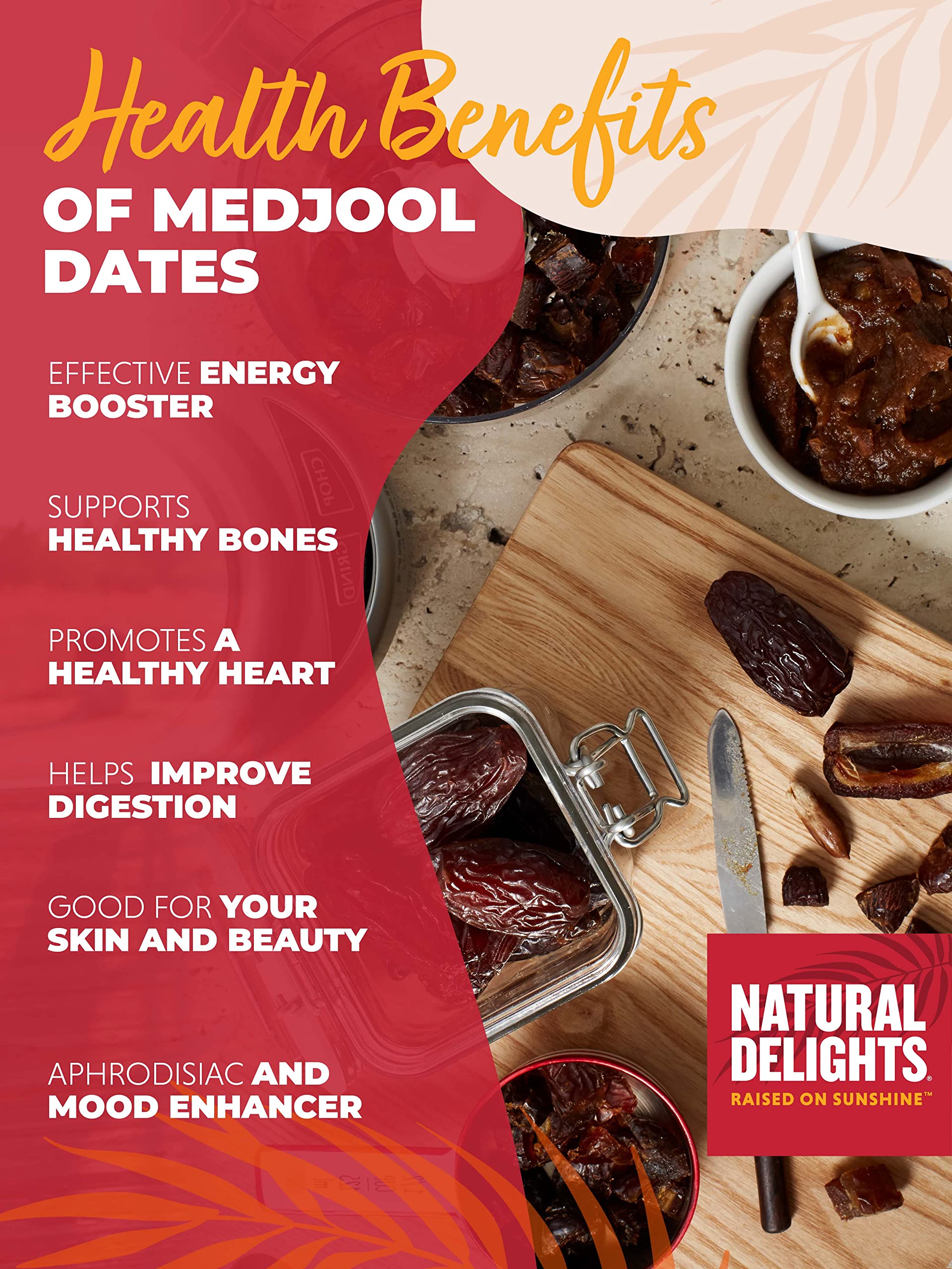Natural Delights Dates - Large & Plump, Non-GMO Verified, Good Source of Fiber, Naturally Sweet Fruit Snack, Perfect for On-the-Go - Medjool Dates