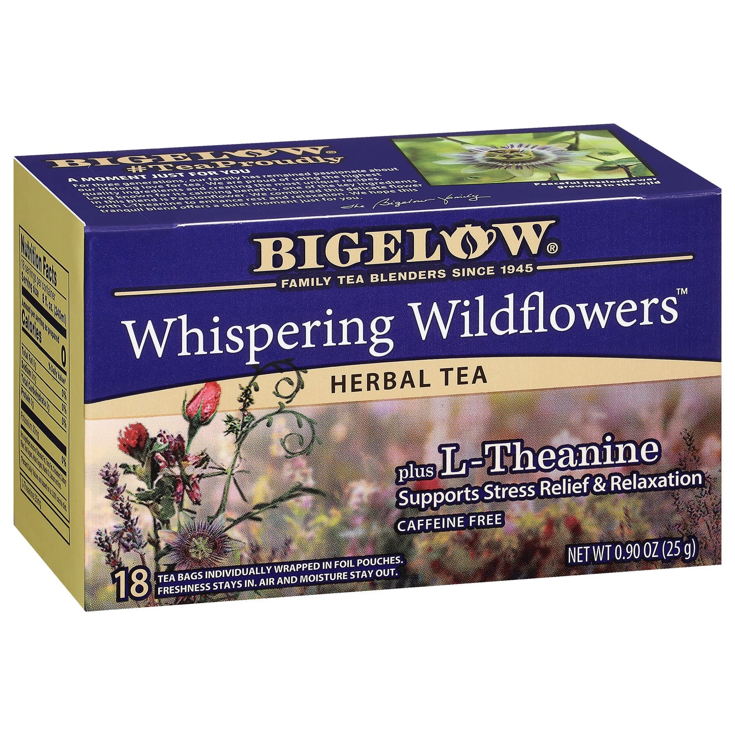 Bigelow Tea Whispering Wildflowers plus L-Theanine Herbal Tea, Caffeine Free, 18 Total Tea Bags (Pack of 1)