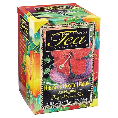 Hawaiian Islands Tea Company Hibiscus Honey Lemon Tropical Green Tea, All Natural - 20 Teabags (1 Box)