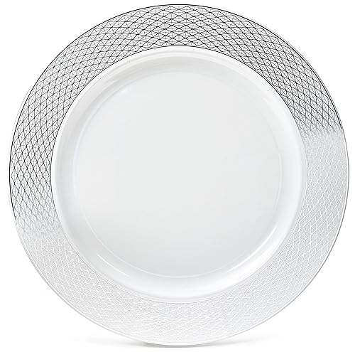 OCCASIONS 120 Pack Silver Charger Plates Bulk, 12" Disposable Heavy Duty Plastic Plate Chargers for Dinner Wedding Party Events, BPA Free (Diamond in
