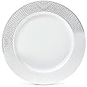 OCCASIONS 120 Pack Silver Charger Plates Bulk, 12" Disposable Heavy Duty Plastic Plate Chargers for Dinner Wedding Party Events, BPA Free (Diamond in