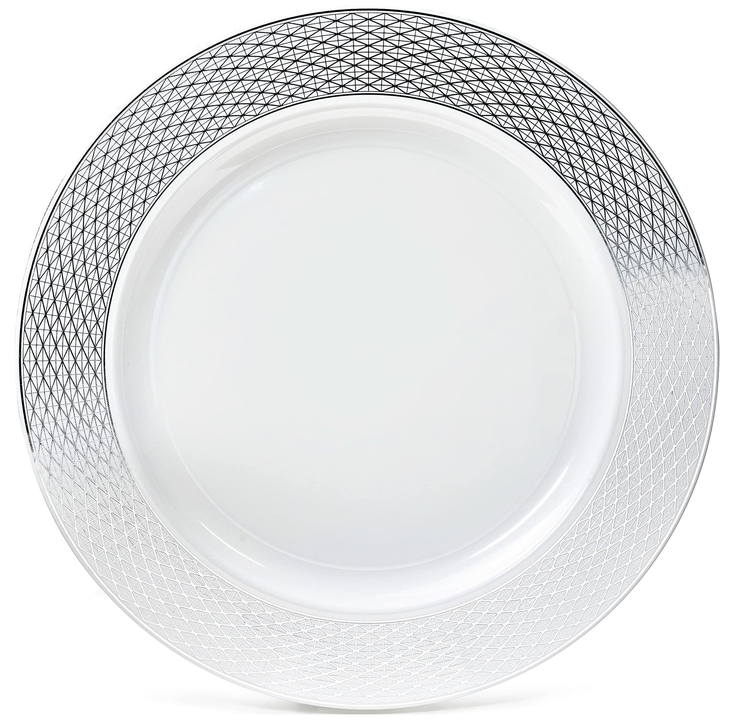 OCCASIONS 120 Pack Silver Charger Plates Bulk, 12" Disposable Heavy Duty Plastic Plate Chargers for Dinner Wedding Party Events, BPA Free (Diamond in