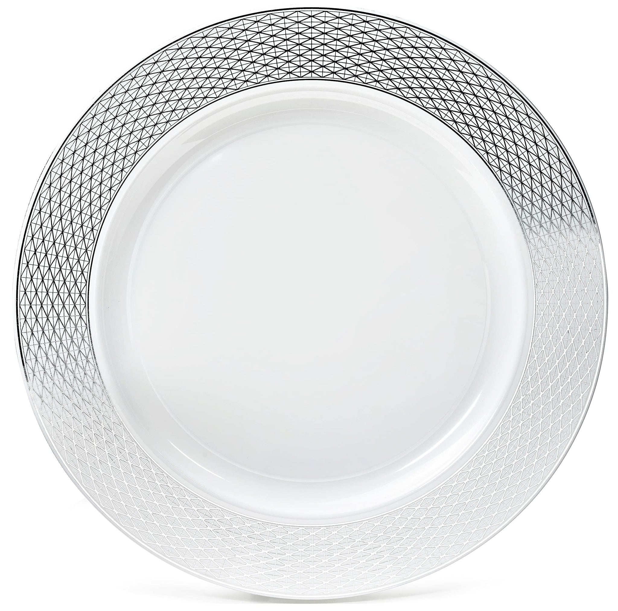 OCCASIONS 120 Pack Silver Charger Plates Bulk, 12" Disposable Heavy Duty Plastic Plate Chargers for Dinner Wedding Party Events, BPA Free (Diamond in