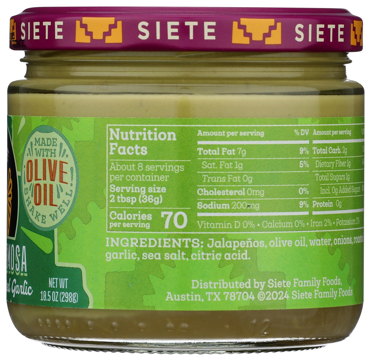 Siete Family Foods Creamy Jalapeno Salsa, 10.5 Ounce
