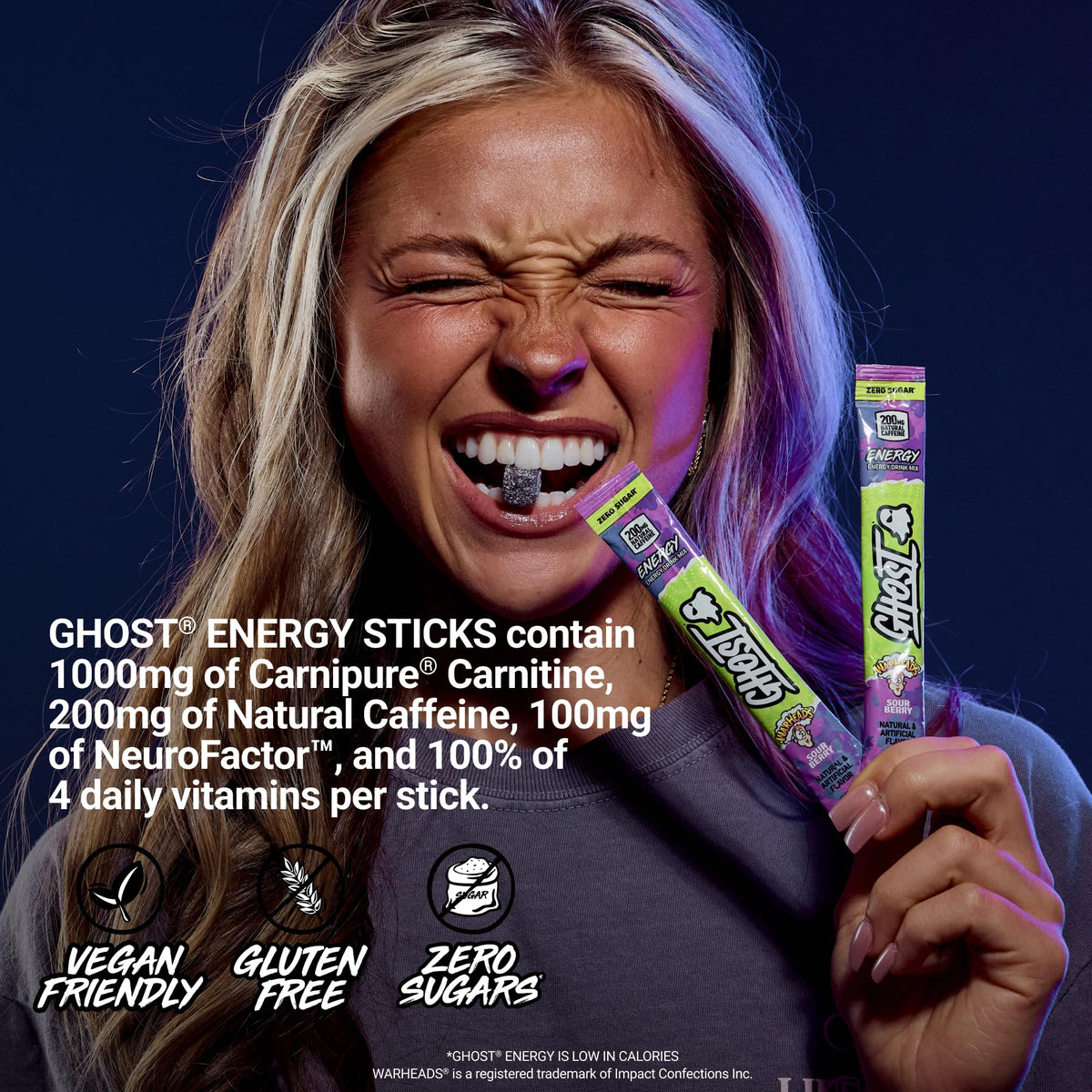 GHOST Sugar-Free Energy Drink Packets, Warheads Sour Berry, 24 To Go Sticks