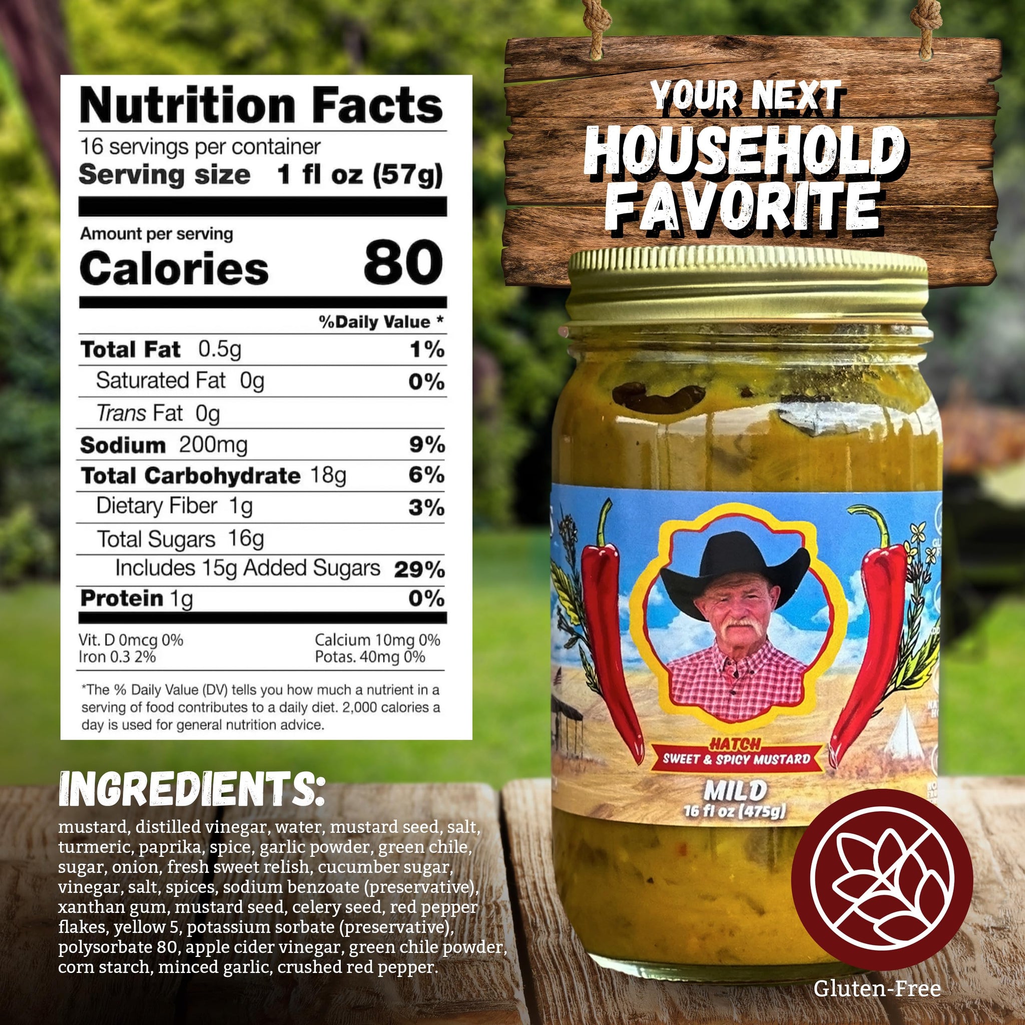 Kent Rollins Sweet & Spicy Mustard - Hatch Chile Gourmet Mustard Sauce for Burgers, Sandwiches & Dipping - Sweet Heat Condiment - Gluten Free - 16 oz