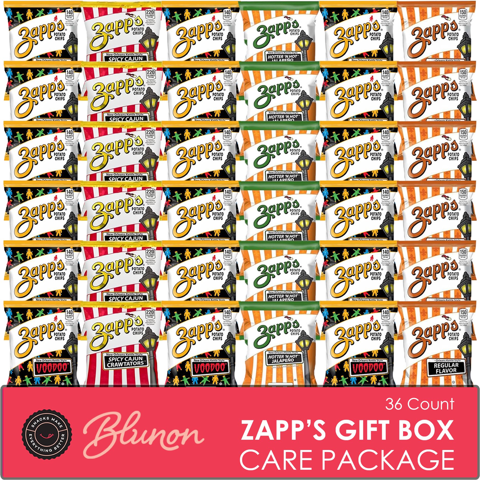 Zapp's Potato Chips Variety Pack - Kettle Cooked Bulk Assortment - Gluten Free - Sampler Bulk Care Package Gift Box (36 Count)