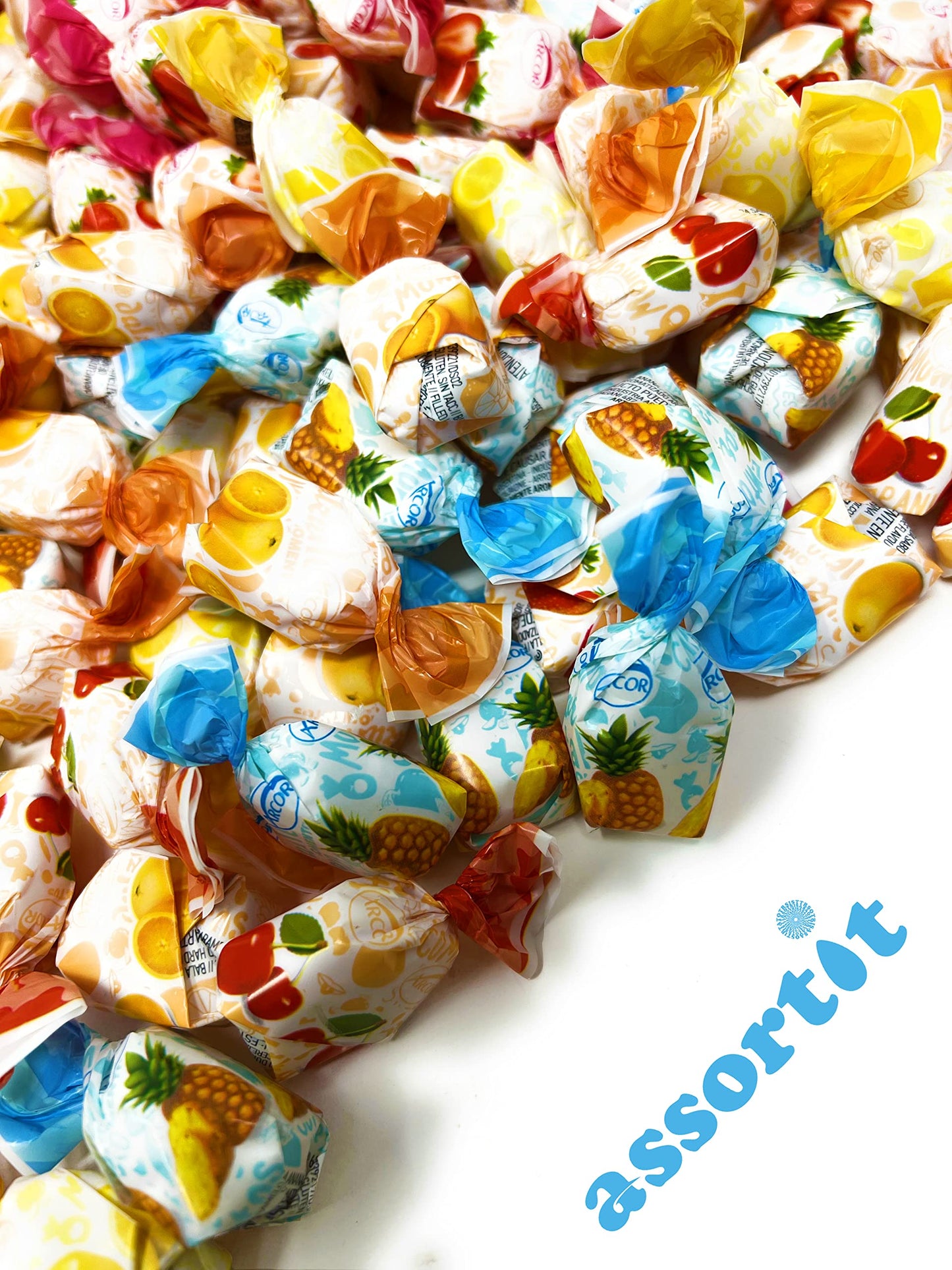 Fruit Filled Hard Candies - 3 lbs - Strawberry, Cherry, Pineapple, Orange and Lemon Flavored Bon Bons Filled with Real Fruit Pulp Bulk American