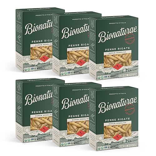 Bionaturae Penne Rigate Pasta Noodles - Durum Semolina Pasta, Kosher, High Protein, Non-GMO Verified, USDA Certified, Durum Semolina Fusilli, Fusilli