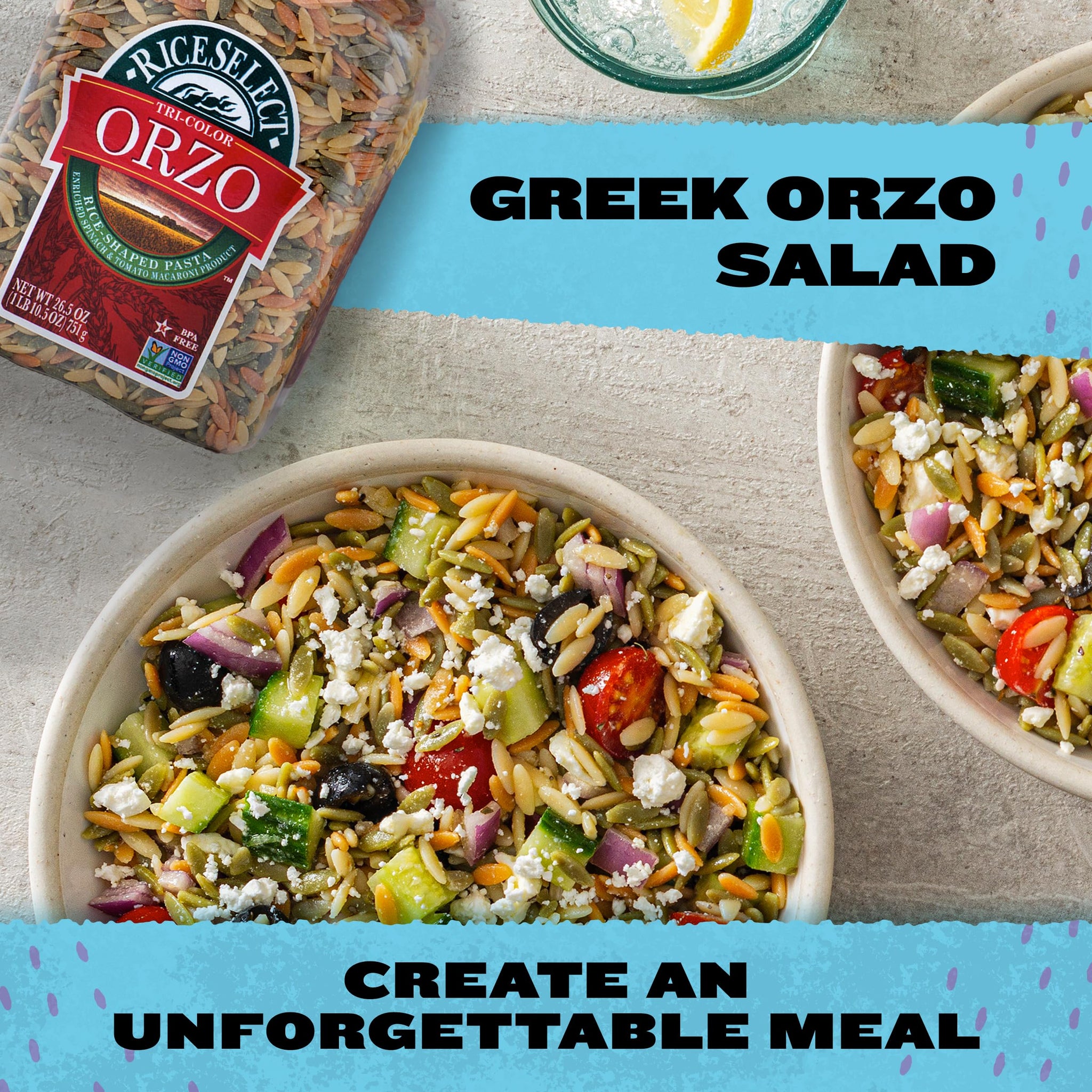 RiceSelect Tri-Color Orzo Rice-Shaped Pasta, Premium Spinach- and Tomato-Flavored Non-GMO Orzo Pasta, 26.5-Ounce Jar