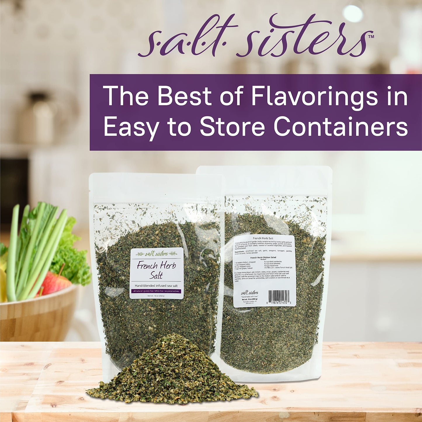s.a.l.t. sisters French Herb Salt | All-Natural, Gluten Free, MSG Free, Non-GMO | Easily Dissolvable Herb Blend Coarse Sea Salt | Versatile Salt