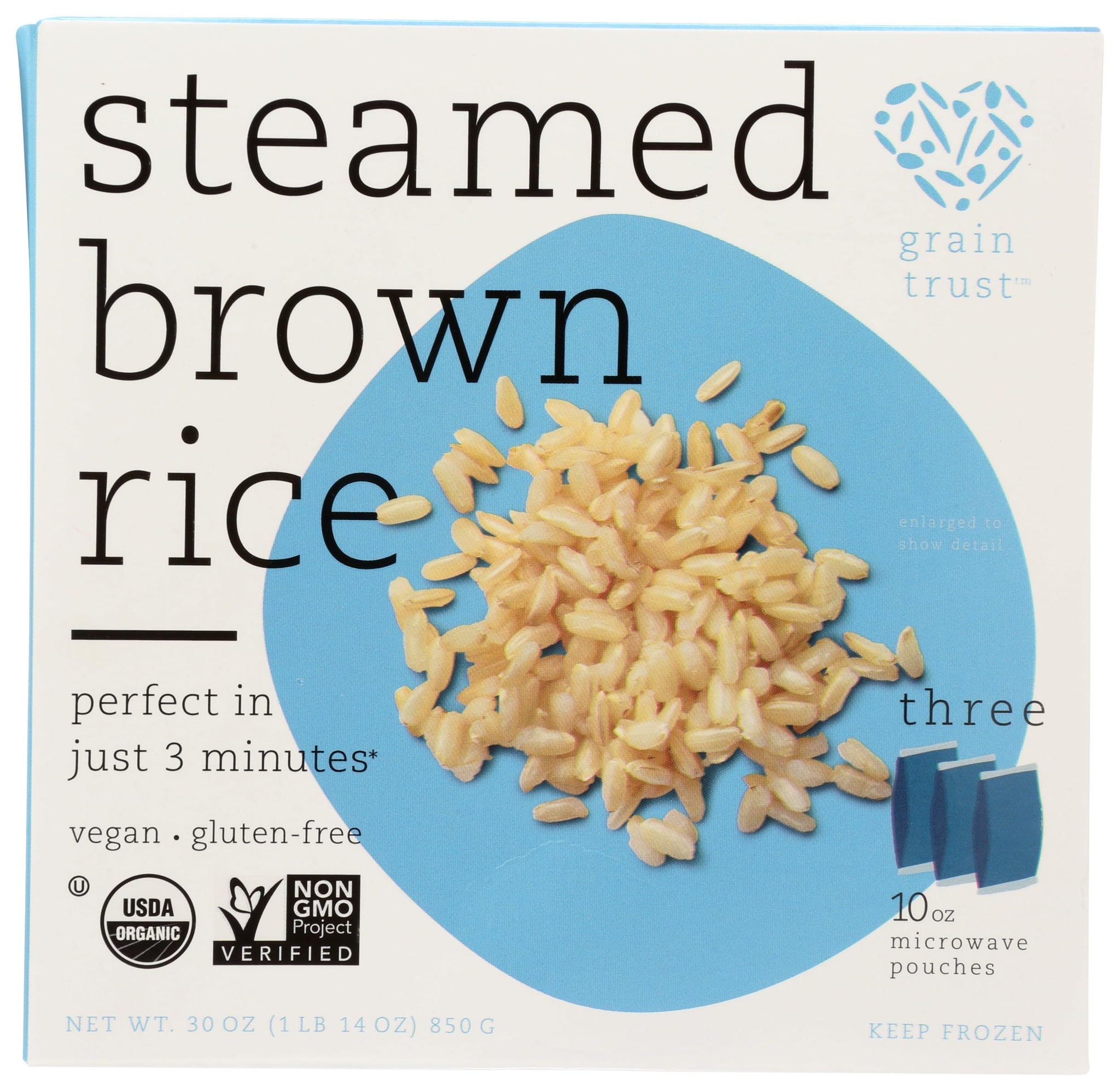 Grain Trust Organic Steamed Brown Rice 3 Count, 30 OZ