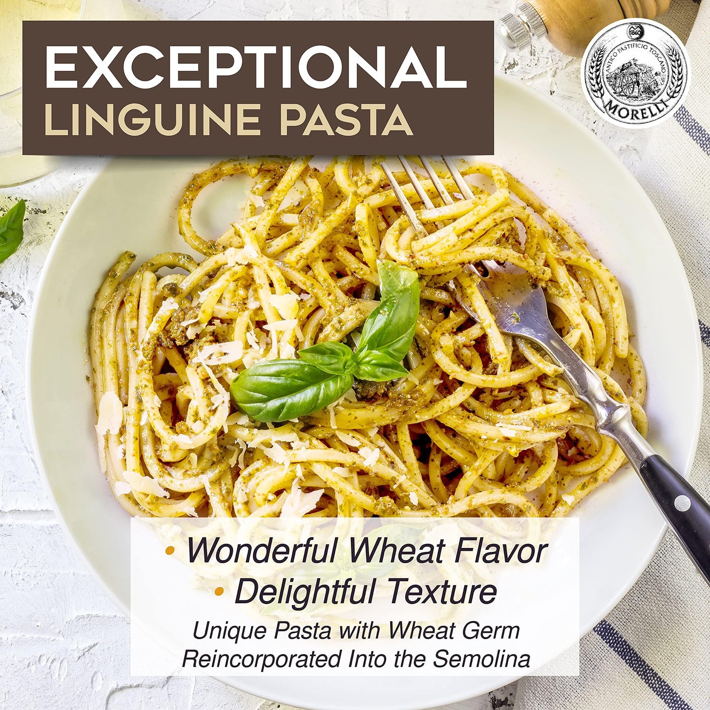 Morelli Lemon Pepper Linguine Pasta with Wheat Germ - Imported Linguine Organic Pasta from Italy - Naturally Flavored, Made in Italy - 8.8 oz (Pack