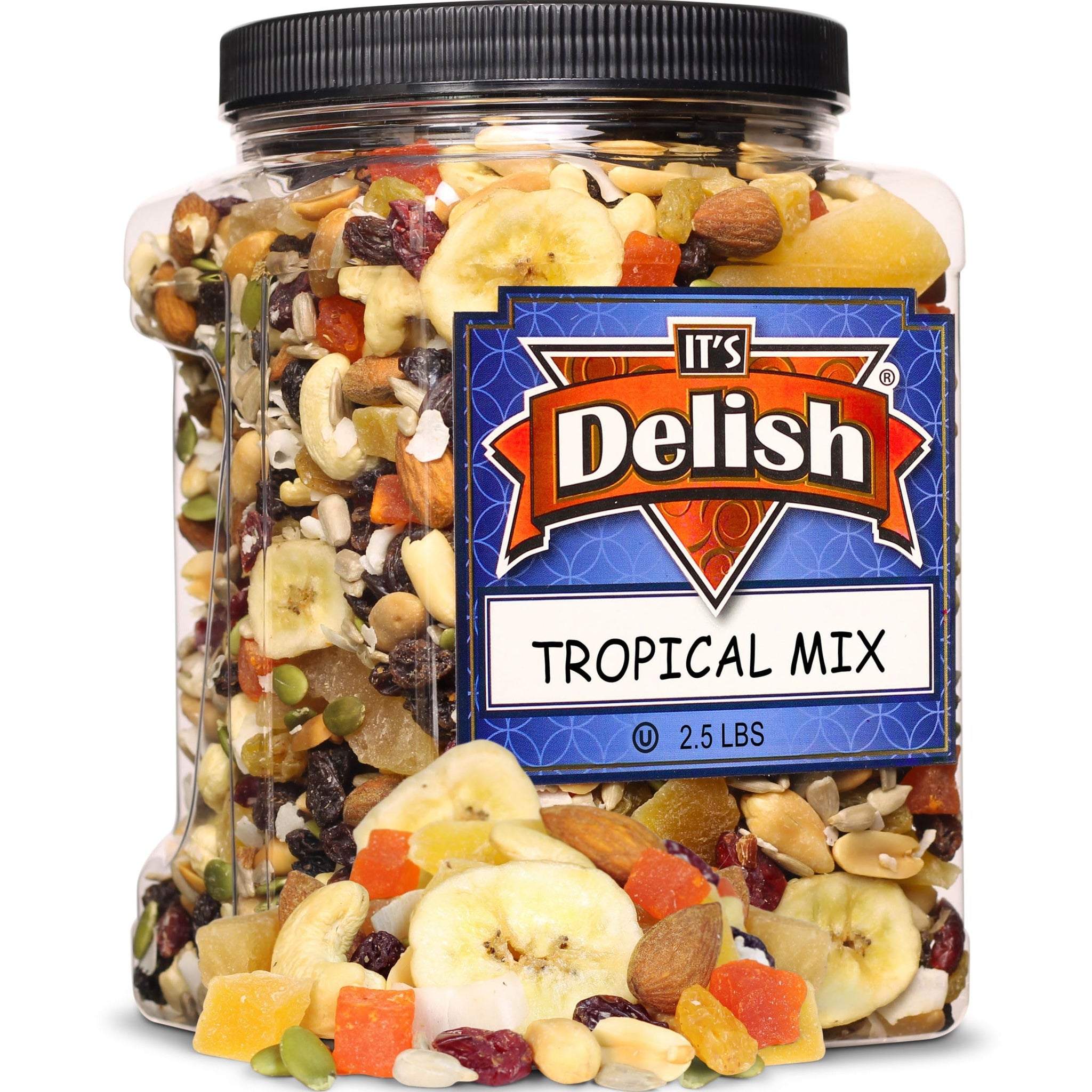 Tropical Mix - Fruit and Nut Trail Mix by It’s Delish, 2.5 lbs Jumbo Reusable Container Jar | Energy Boost Healthy Snack with Protein & Vitamins