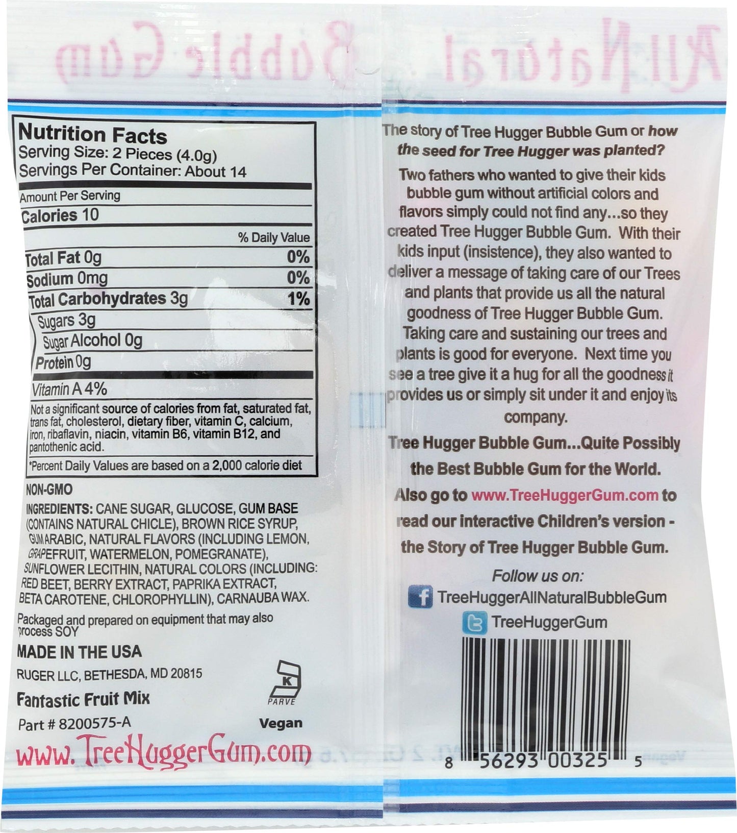 TREEHUGGER Fantastic Fruit Bubble Gum, 2 OZ