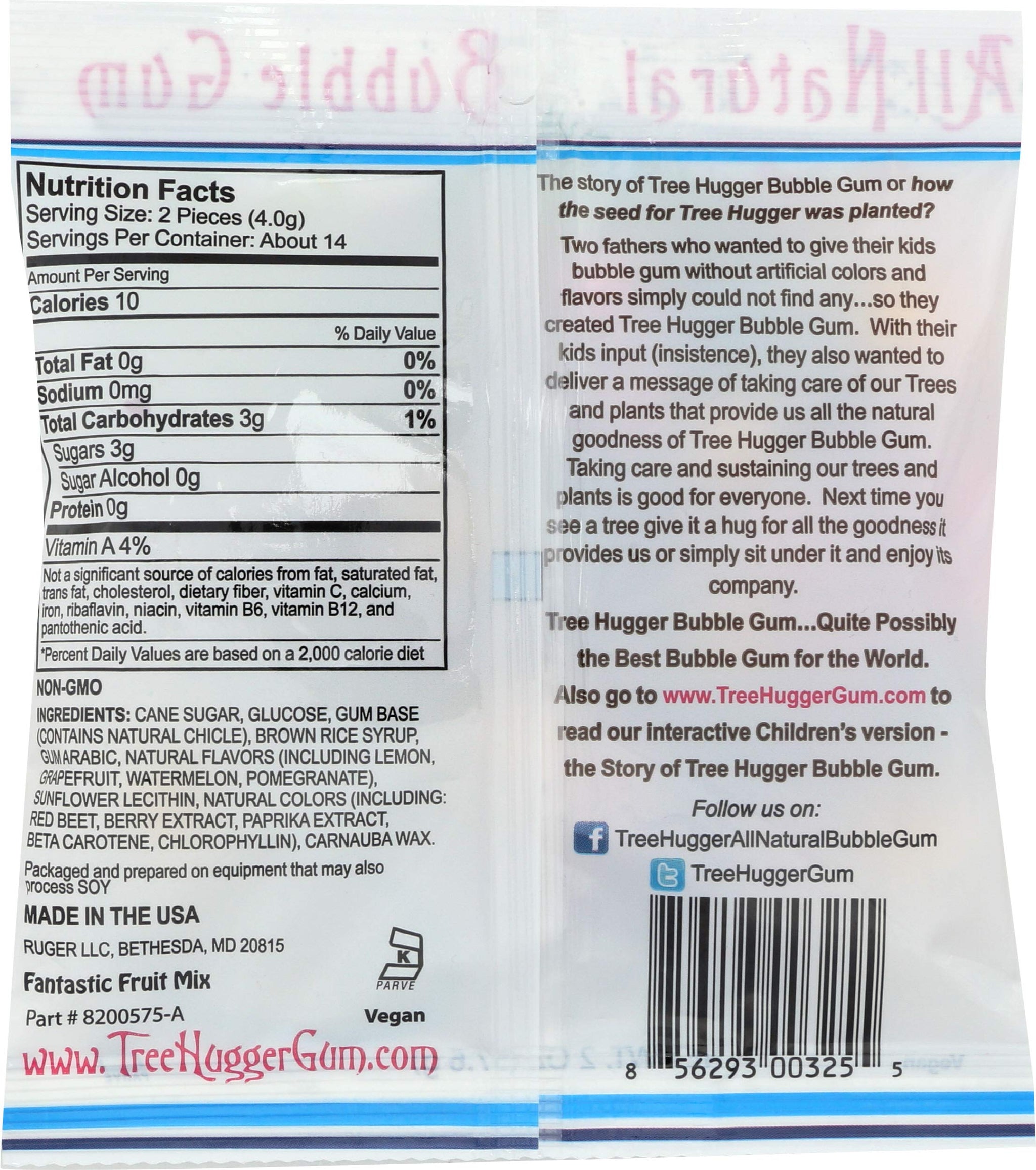 TREEHUGGER Fantastic Fruit Bubble Gum, 2 OZ
