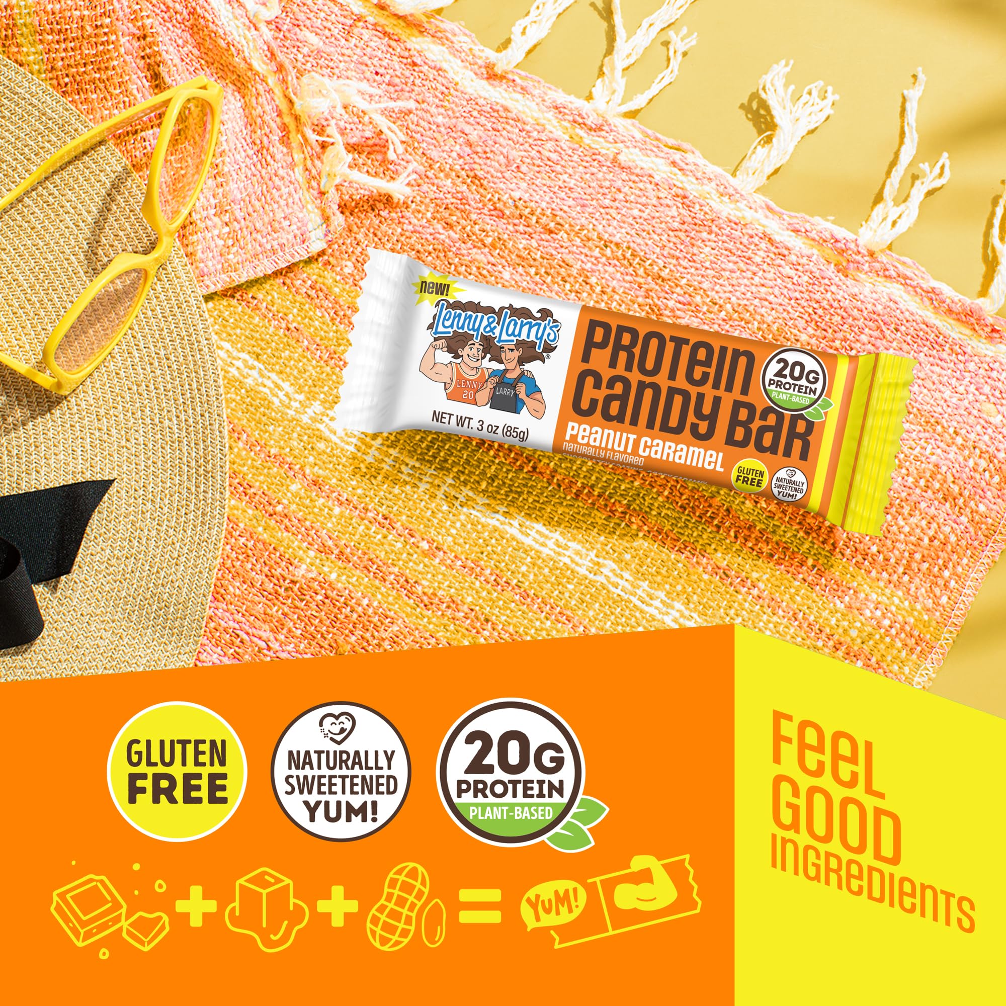 Lenny & Larry’s High Protein Bar - Peanut Caramel Vegan Protein Bars - 20g Plant-Based Protein, High Fiber Dessert - Gluten-Free Snack - Larger Bar