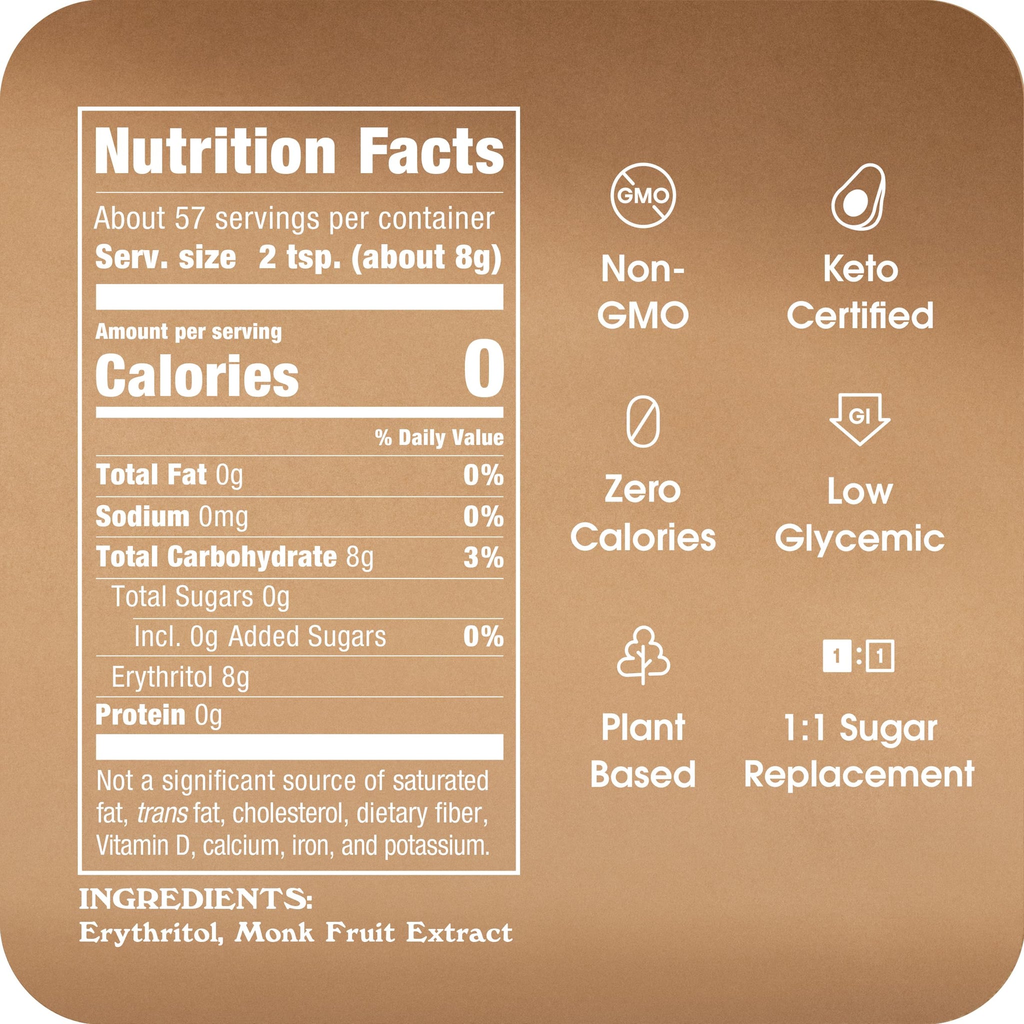 Monk Fruit In The Raw Sweetener Baker's Bag, 16 oz., Keto Certified Monk Fruit Sweetener, Zero Calories, Zero Net Carbs, Non-GMO Project Verified