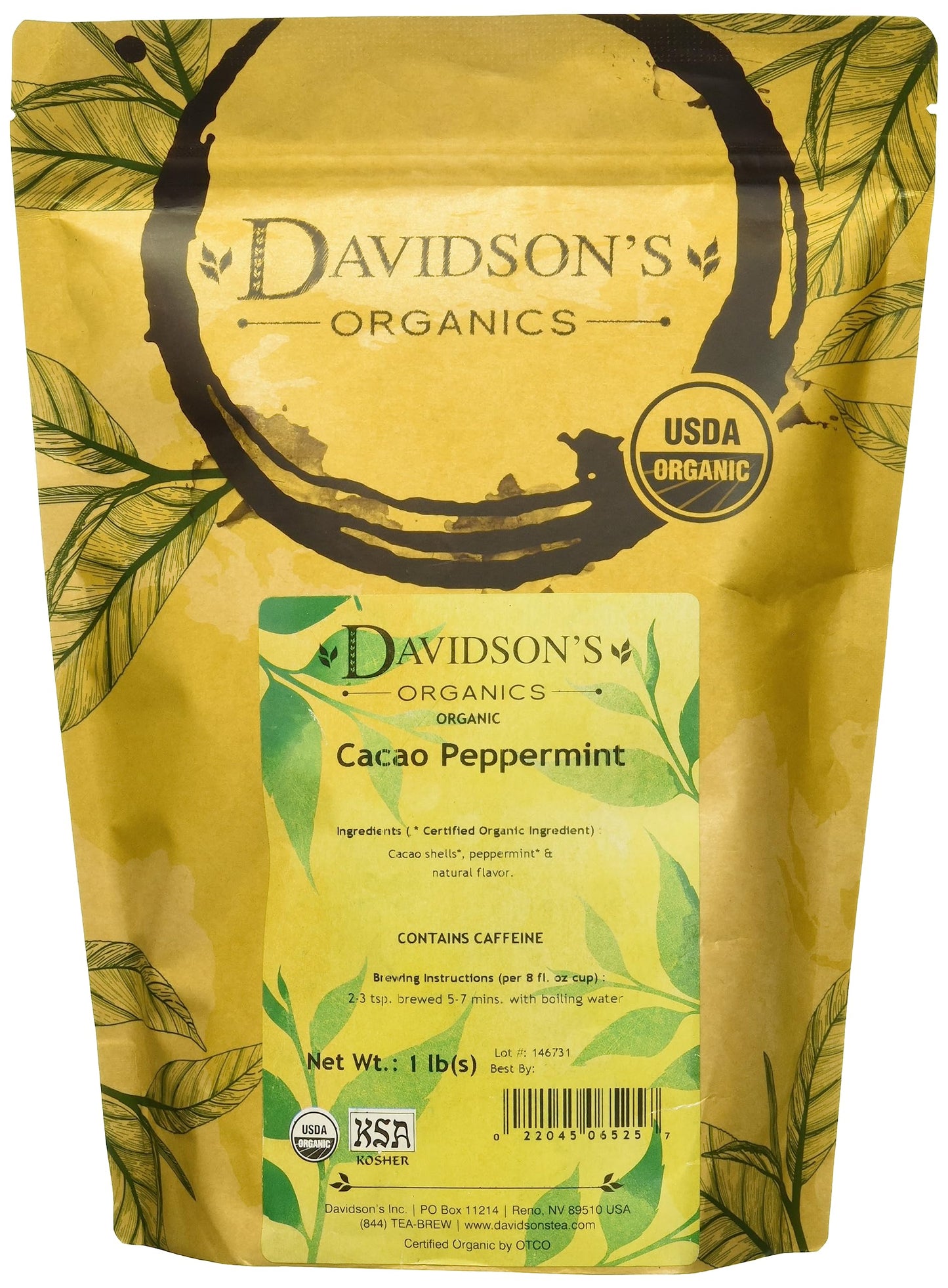 Davidson's Organics, Cacao Peppermint, Loose Leaf Cacao, 16-Ounce Bag