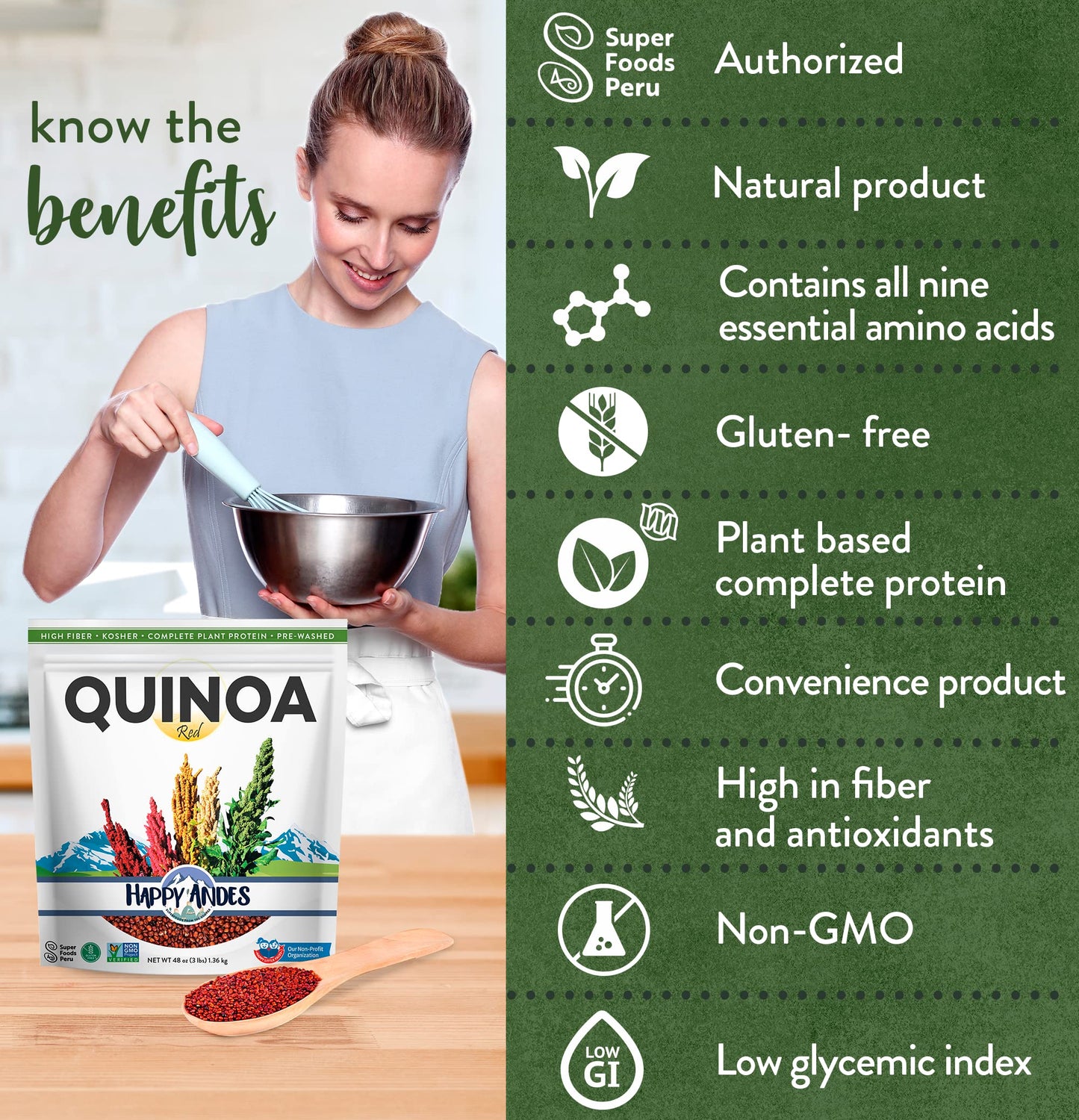 Happy Andes Tri-Color Organic Whole Grain Quinoa Non-GMO, Non Gluten, Ready to Cook Food for Oats & Seeds Recipes, Healthy Meal with Vitamins & Protein, Best Value, 3 lb