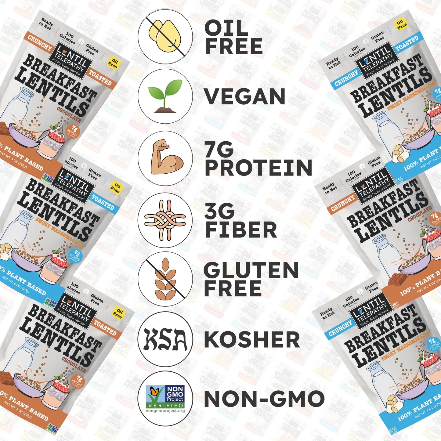 Lentil Telepathy Chocolate Breakfast Lentils, Crunchy High Protein Cereal & Granola Alternative, Plant Based, Gluten Free, Non-GMO, 4 oz