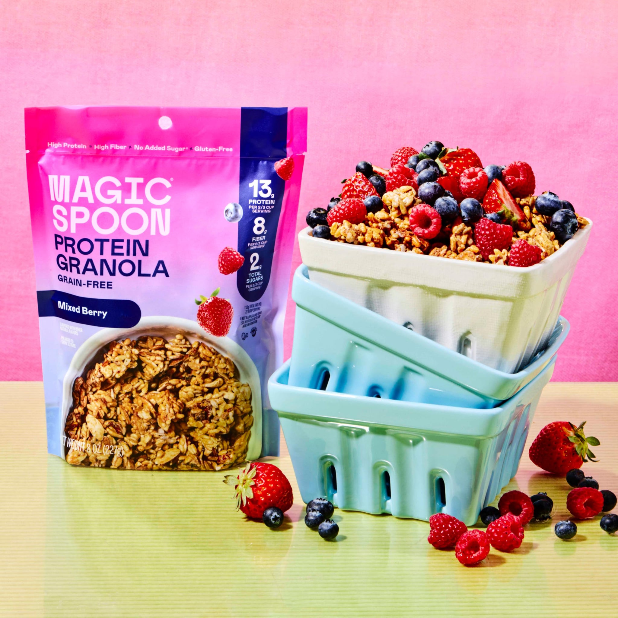 Magic Spoon High Protein Granola Low Sugar - 2 Pack: Mixed Berry & Dark Chocolate Almond - Low Carb Sugar Free Protein Snacks & Breakfast Food - Grain