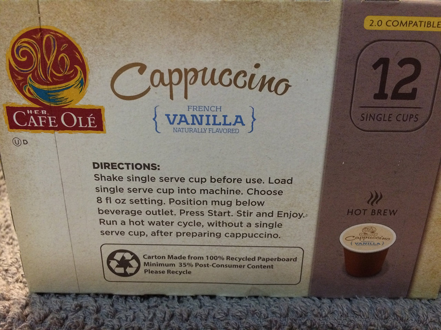 H.E.B. Cafe Ole Cappuccino VANILLA Flavored 12 single cups