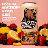 GRIZZLY Energy Drink Mountainberry Lemonade Taurine B Vitamins & 160mg Caffeine - Energy Focus & Hydration Boost - 10 Calories, Zero Sugar - No