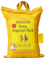 Asian Kitchen White Sona Masoori Aged Rice 4-Pound Bag, 4lbs (1.81kg) Short Grain Rice ~ All Natural | Gluten Friendly | Vegan | Indian Origin |