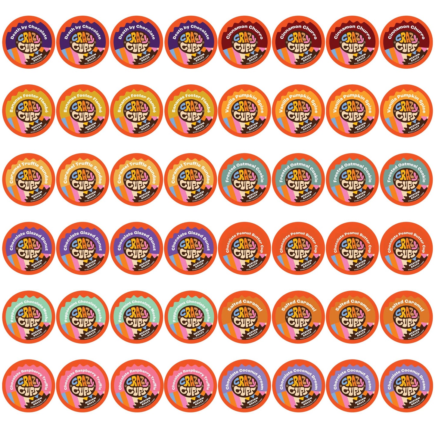 Crazy Cups Flavored Coffee Pods Variety Pack - Coffee Flavors and Chocolate Coffee Flavors for Keurig K Cups Machines, Medium Roast, Single Serve