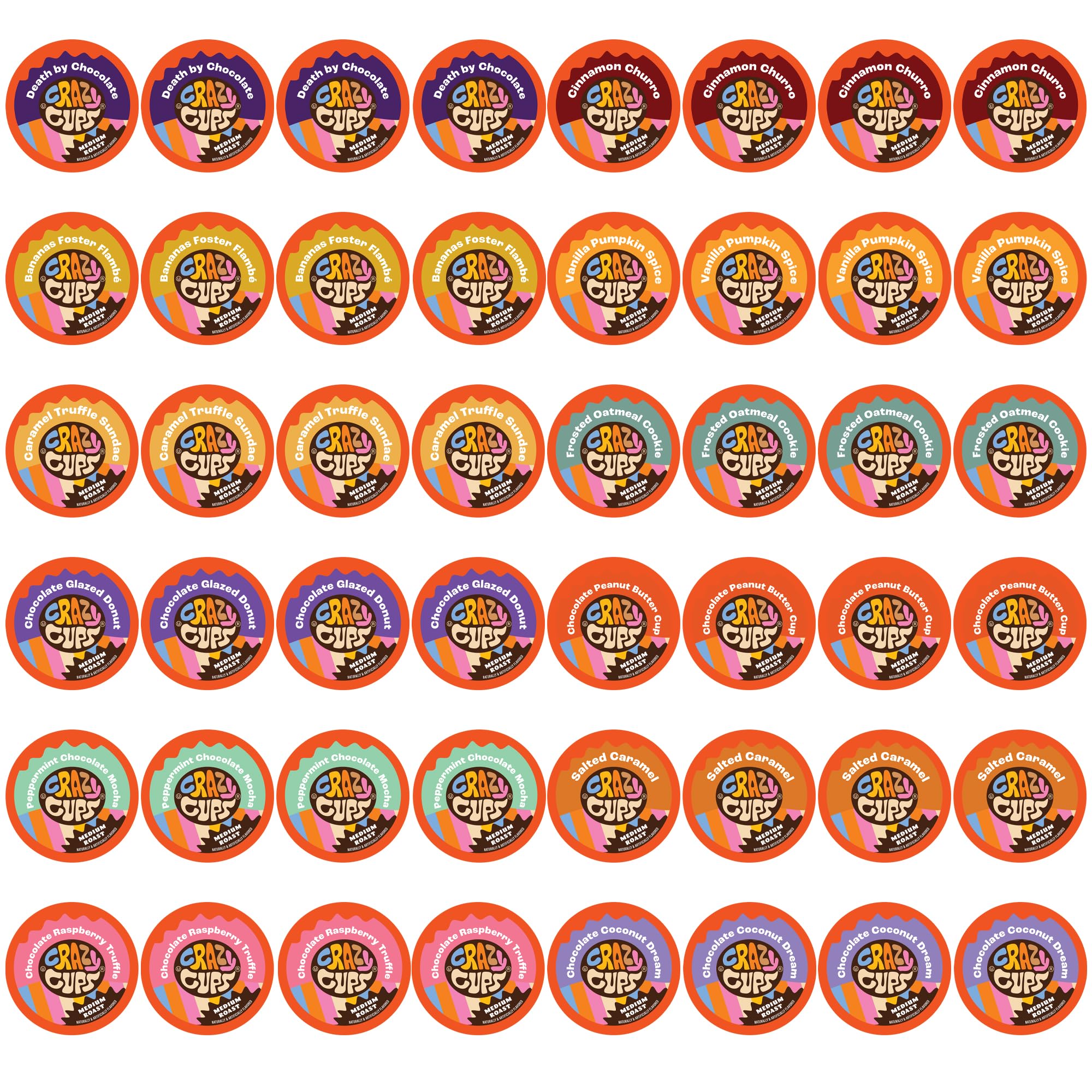 Crazy Cups Flavored Coffee Pods Variety Pack - Coffee Flavors and Chocolate Coffee Flavors for Keurig K Cups Machines, Medium Roast, Single Serve