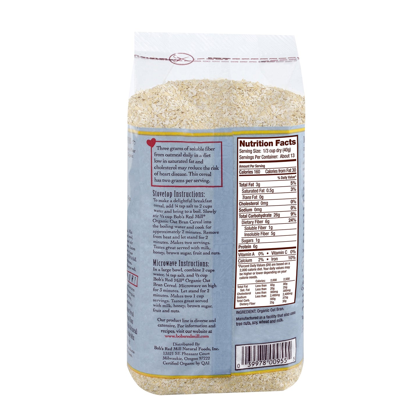 Bob's Red Mill Organic Oat Bran Hot Cereal, 18 Ounce (Pack of 4)