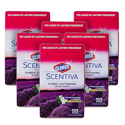 Clorox Scentiva Fabric Softener Dryer Sheets, Tuscan Lavender & Jasmine Scent - Wrinkle Reducing Scented Softening Laundry Dryer Sheets for Great