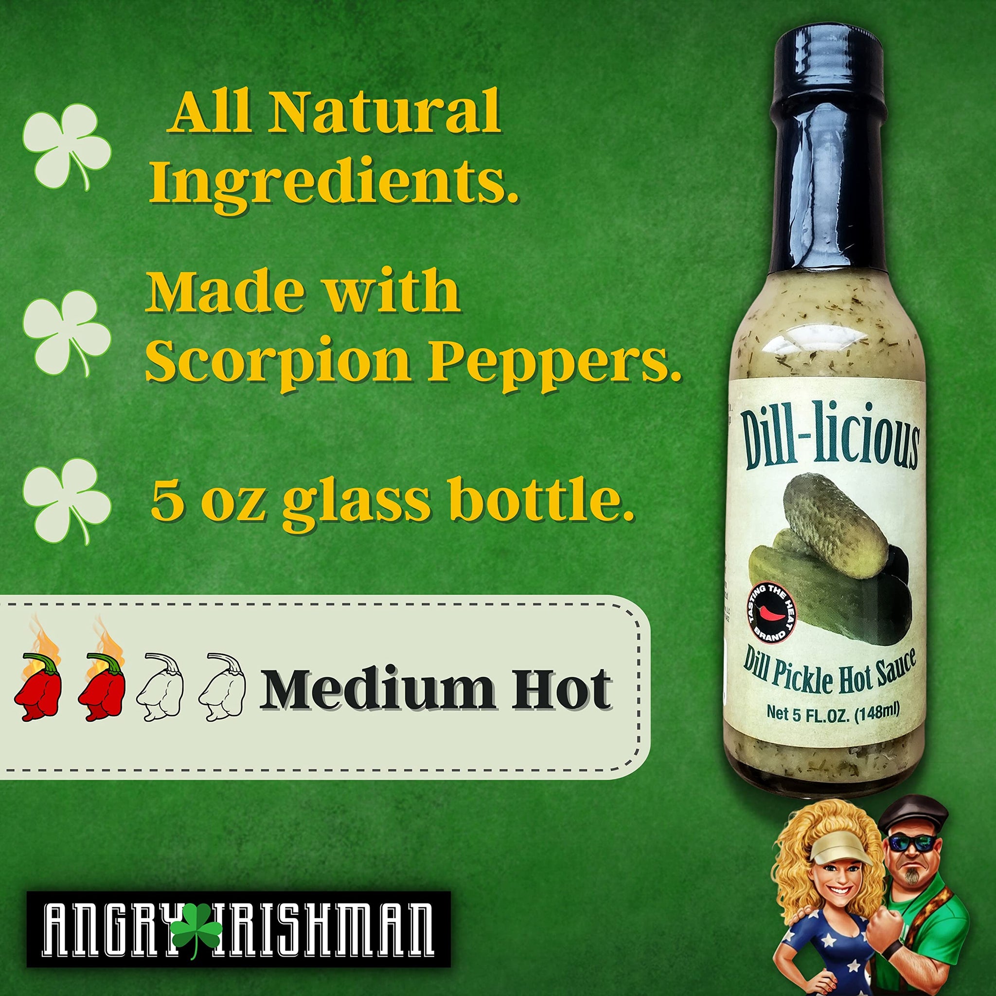 Dill-licious Dill Pickle Hot Sauce Medium Heat, Made with Fresh Scorpion Peppers, Garlic and Onions, Small Batch & Handmade in the USA, No