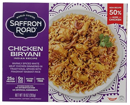 Saffron Road Frozen Chicken Biryani - High Protein, Seed Oil Free, Chickens Raised with No Antibiotics, No Artificial Ingredients, Gluten-Free - 10