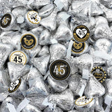 Black and Gold 45th Anniversary Kisses Stickers, 180 Count 0.75" Round Candy Labels, Chocolate Favor Stickers for 45th Wedding Anniversary Party