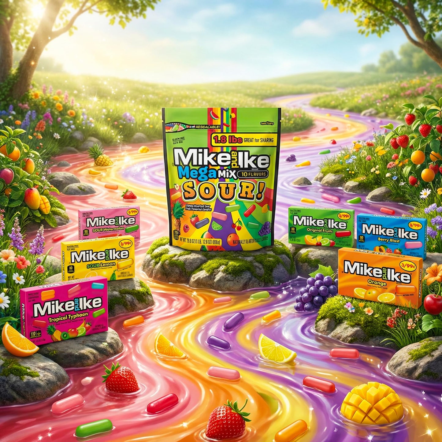 Mike and Ike Sour Theatre Box Variety Pack - 1x Mega Mix Sour 28.8oz + 6x Changemakers (Mixed flavors) + 1x Thank You Card - Candy Variety Pack, Bulk