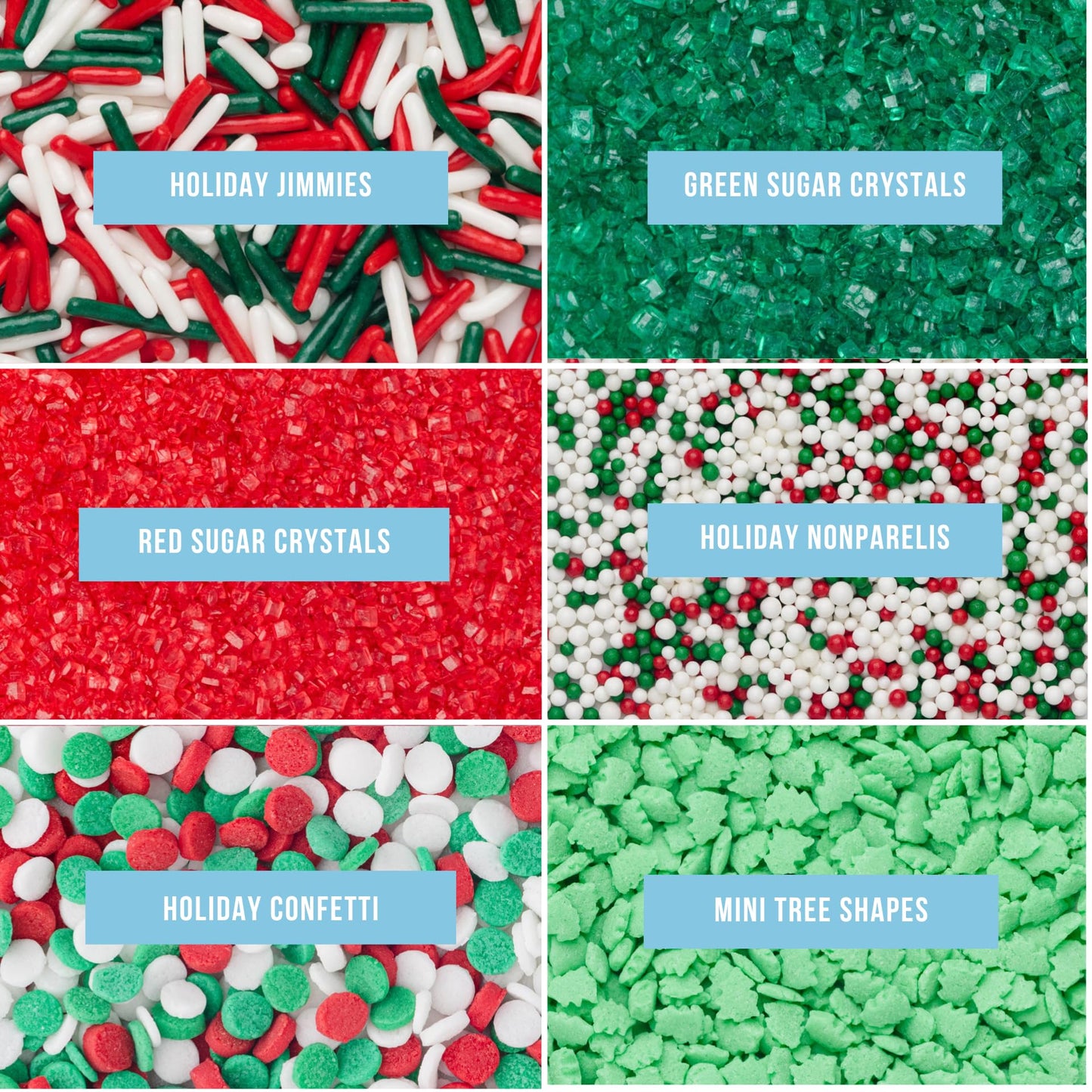 Sweets Indeed Christmas Sprinkles Mix - 6-Cell Holiday Assortment 6.45 oz | Edible Jimmies, Nonpareils & Sugar Pearls for Decorating Christmas